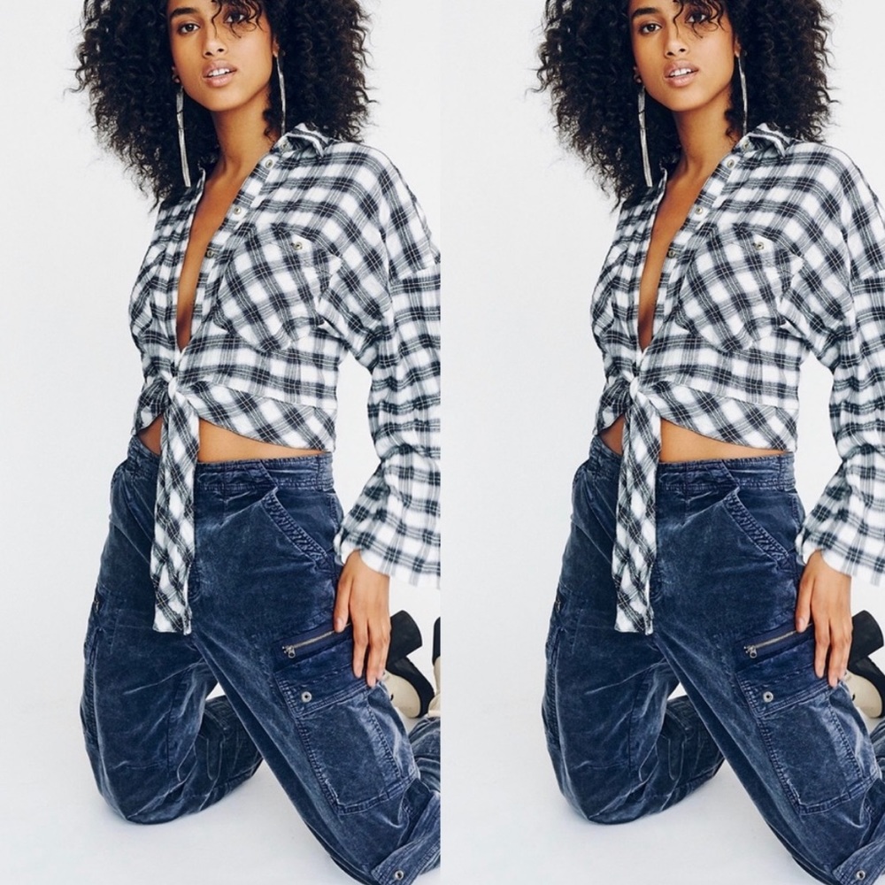 We the free x Free people black and white plaid Sakura flannel top